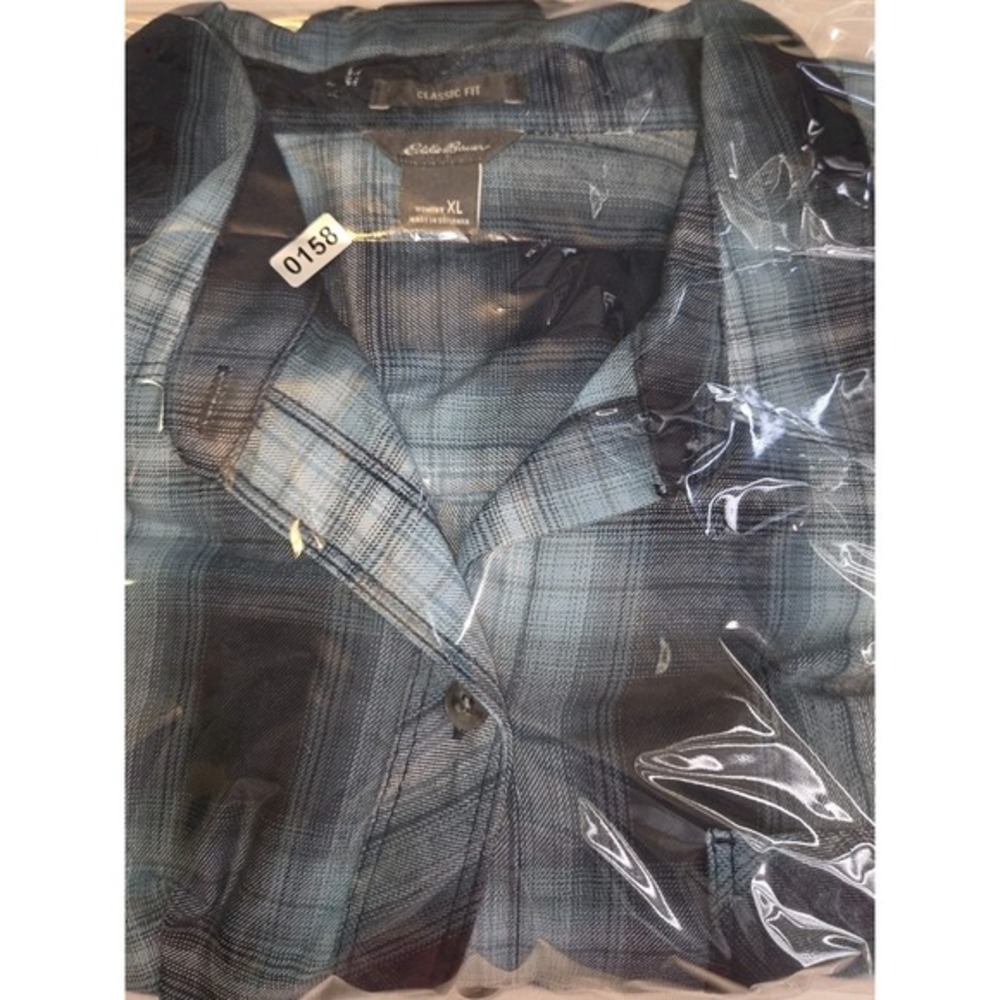 Men's Eddie Bauer Blue‎ Plaid Cotton Flannel Long Sleeve Button Down Shirt Sz XL - Picture 4 of 4